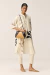 Kharakapas_Off White Cotton Collared Wild Vine Kurta Set _at_Aza_Fashions