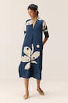 Buy_Kharakapas_Blue Cotton V-neck Sapphire Shadow Navy Dress _Online_at_Aza_Fashions
