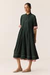 Buy_Kharakapas_Green Cotton Collared Tangled In Checks Dress _Online_at_Aza_Fashions