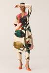 Buy_Kharakapas_Off White Cotton V-neck Flora Splash Kurta Set _Online_at_Aza_Fashions