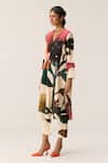 Kharakapas_Off White Cotton V-neck Flora Splash Kurta Set _at_Aza_Fashions