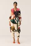 Buy_Kharakapas_Off White Cotton V-neck Flora Splash Kurta Set _at_Aza_Fashions