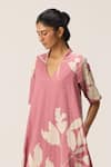 Kharakapas_Pink Cotton V-neck Coral Meadow Dress _Online_at_Aza_Fashions