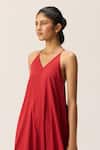 Kharakapas_Red Cotton V-neck Rosewood Dress _Online_at_Aza_Fashions