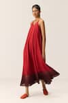 Buy_Kharakapas_Red Cotton V-neck Rosewood Dress _Online_at_Aza_Fashions