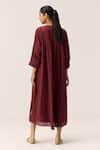 Shop_Kharakapas_Maroon Cotton V-neck Mul Louis Dress _at_Aza_Fashions