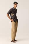 Kharakapas_Charcoal Linen Grey Handpainted Floral Shirt _Online_at_Aza_Fashions