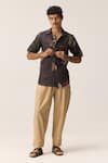Buy_Kharakapas_Charcoal Linen Grey Handpainted Floral Shirt _Online_at_Aza_Fashions
