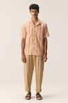 Shop_Kharakapas_Pink Cotton Citrus Waves Fine Shirt _Online_at_Aza_Fashions