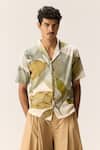 Buy_Kharakapas_Off White Cotton Echoes Leaves Shirt _at_Aza_Fashions