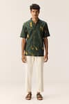 Shop_Kharakapas_Green Cotton Dark Shibori Shirt _Online_at_Aza_Fashions