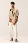 Buy_Kharakapas_Cream Linen Floral Print Belgian Shirt _Online_at_Aza_Fashions