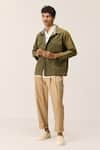 Kharakapas_Olive Green Cotton Oxford Shacket _Online_at_Aza_Fashions
