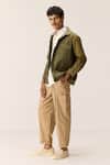 Buy_Kharakapas_Olive Green Cotton Oxford Shacket _Online_at_Aza_Fashions