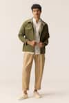Shop_Kharakapas_Olive Green Cotton Oxford Shacket _Online_at_Aza_Fashions