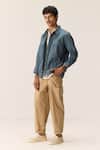 Shop_Kharakapas_Blue Cotton, Twill Shacket _Online_at_Aza_Fashions