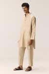 Shop_Kharakapas_Beige Cotton, Linen Kurta Pyjama Set _Online_at_Aza_Fashions