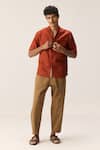 Buy_Kharakapas_Red Cotton, Linen Mandarin Collar Shirt _Online_at_Aza_Fashions