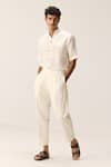 Shop_Kharakapas_White Cotton, Twill Frost Walk Trousers _Online_at_Aza_Fashions