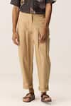 Kharakapas_Beige Cotton, Oxford Straight-fit Trousers _Online_at_Aza_Fashions