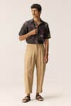 Buy_Kharakapas_Beige Cotton, Oxford Straight-fit Trousers _at_Aza_Fashions