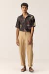 Shop_Kharakapas_Beige Cotton, Oxford Straight-fit Trousers _Online_at_Aza_Fashions