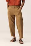 Kharakapas_Brown Cotton, Twill Cocoa Trace Trousers _Online_at_Aza_Fashions