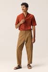 Buy_Kharakapas_Brown Cotton, Twill Cocoa Trace Trousers _Online_at_Aza_Fashions