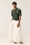 Shop_Kharakapas_White Oxford, Cotton Flared Trousers _Online_at_Aza_Fashions