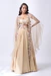 Buy_Neha Mehta Couture_Gold Organza, Silk Embroidery, Zari Round Neck Hand Lehenga Set 