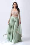 Buy_Neha Mehta Couture_Mint Organza, Silk Embroidery Round Neck Green Hand Sharara Set _Online_at_Aza_Fashions