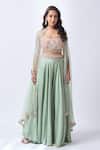 Buy_Neha Mehta Couture_Mint Organza, Silk Embroidery Round Neck Green Hand Sharara Set 