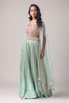 Buy_Neha Mehta Couture_Mint Organza, Silk Embroidery Round Neck Green Hand Sharara Set _at_Aza_Fashions