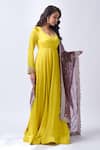 Neha Mehta Couture_Mustard Silk Zari Round Neck Hand Embroidered Anarkali Set _Online_at_Aza_Fashions