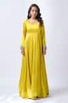 Buy_Neha Mehta Couture_Mustard Silk Zari Round Neck Hand Embroidered Anarkali Set _Online_at_Aza_Fashions