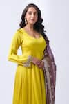 Shop_Neha Mehta Couture_Mustard Silk Zari Round Neck Hand Embroidered Anarkali Set _Online_at_Aza_Fashions