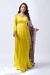 Neha Mehta Couture_Mustard Silk Zari Round Neck Hand Embroidered Anarkali Set _at_Aza_Fashions