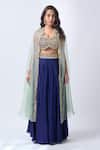Neha Mehta Couture_Blue Organza, Silk Embroidery, Zari Round Neck Placement Hand Lehenga Set _at_Aza_Fashions