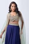 Buy_Neha Mehta Couture_Blue Organza, Silk Embroidery, Zari Round Neck Placement Hand Lehenga Set 