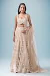 Buy_Neha Mehta Couture_Beige Silk, Organza Embroidery Round Neck Hand Lehenga Set _at_Aza_Fashions
