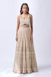 Shop_Neha Mehta Couture_Beige Silk, Organza Embroidery Round Neck Hand Lehenga Set _at_Aza_Fashions