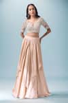 Buy_Neha Mehta Couture_Gold Silk Embroidery, Zari Round Neck Champagne Hand Lehenga Set _at_Aza_Fashions