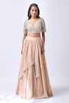 Buy_Neha Mehta Couture_Gold Silk Embroidery, Zari Round Neck Champagne Hand Lehenga Set _Online_at_Aza_Fashions