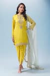 Buy_Neha Mehta Couture_Yellow Organza, Silk Embroidery Round Neck Hand Kurta Dhoti Set _at_Aza_Fashions