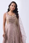 Neha Mehta Couture_Lavender Georgette, Brocade Embroidery Round Neck Hand Anarkali Set _Online_at_Aza_Fashions
