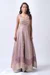 Buy_Neha Mehta Couture_Lavender Georgette, Brocade Embroidery Round Neck Hand Anarkali Set _Online_at_Aza_Fashions