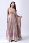 Shop_Neha Mehta Couture_Lavender Georgette, Brocade Embroidery Round Neck Hand Anarkali Set _Online_at_Aza_Fashions
