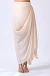 Neha Mehta Couture_Rose Gold Crepe Zari Round Neck Hand Embroidered Blouse And Draped Skirt Set _Online_at_Aza_Fashions