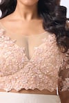 Neha Mehta Couture_Rose Gold Crepe Zari Round Neck Hand Embroidered Blouse And Draped Skirt Set _at_Aza_Fashions