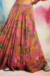 Shop_Saundh_Pink Georgette Beads, Sequins V-neck Printed Top And Lehenga Set _Online_at_Aza_Fashions